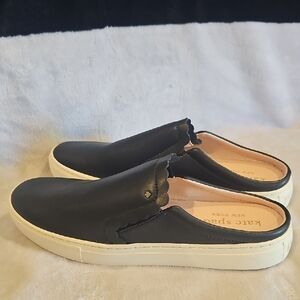 Kate Spade Navy Leather Scalloped Slip-Ons